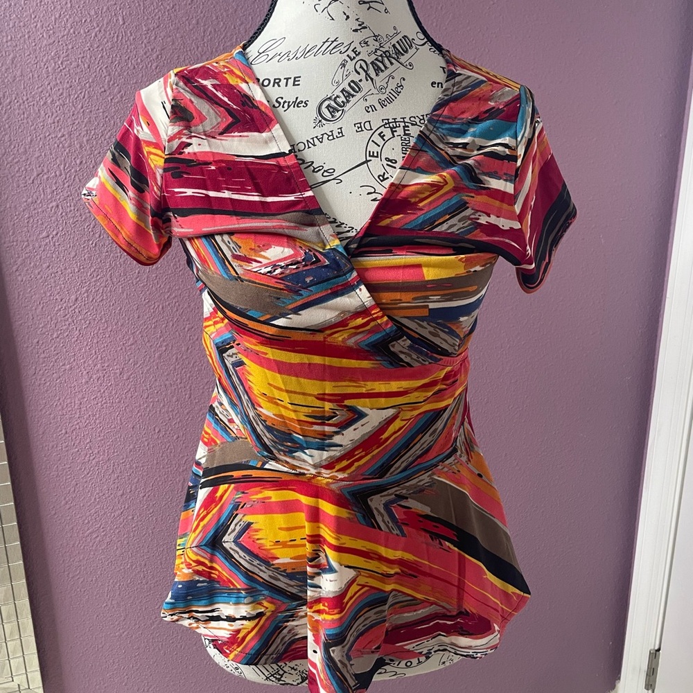 Multicolor V-Neck Wrap Top
